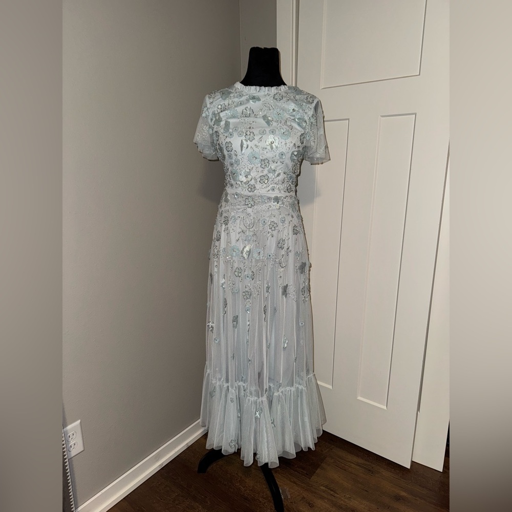 New | MAC DUGGAL
Blue Embellished High Neck Cap Sleeve A Line Dress | 9212 | 2 - Picture 4 of 10